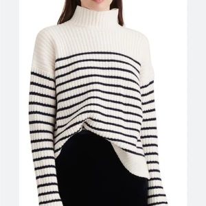 ALEX MILL Breton stripe Seattle sweater navy blue cream/ivory turtleneck S NWT